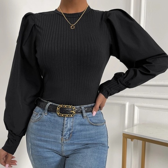 Puff sleeve ribbed knit top - Picture 4 of 4